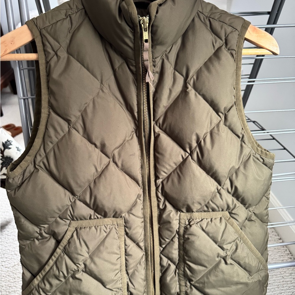 J Crew Quilted Olive Green Puffer Vest